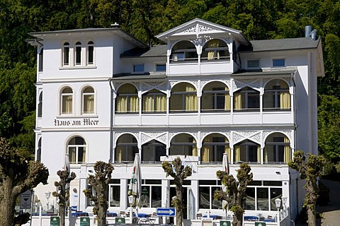 Resort architecture on Wilhelmstrasse, Haus am Meer, Baltic Sea resort town of Sellin, Isle of Ruegen, Mecklenburg-Western Pomerania, Germany, Europe
