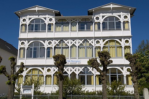 Resort architecture on Wilhelmstrasse, Villa Meeresgruss, Baltic Sea resort town of Sellin, Isle of Ruegen, Mecklenburg-Western Pomerania, Germany, Europe