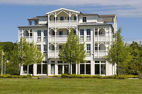 Resort architecture at Seepark, Baltic Sea resort town of Sellin, Isle of Ruegen, Mecklenburg-Western Pomerania, Germany, Europe