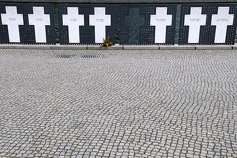 White Crosses, a memorial to Berlin Wall victims on the shore of the river Spree next to the Reichstag building, Berlin, Germany, Europe