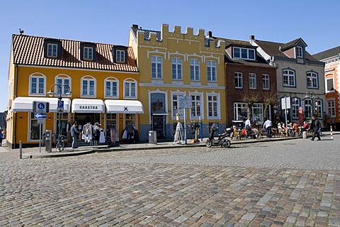 Houses at the harbor, Husum, North Friesland, Schleswig-Holstein, Germany, Europe