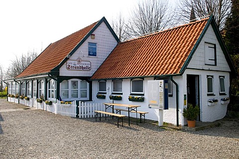 Strandhalle venue with a cafe in Arnis, Schlei, Schleswig-Holstein, Germany, Europe