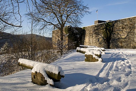 Castle ruins on the Schlossberg castle hill of Arnsberg, Sauerland region, North Rhine-Westphalia, Germany, Europe