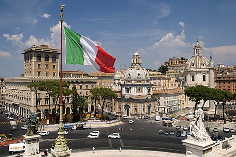 Piazza Campidoglio square with the Church of Santa Maria Di Loreto and Church Santissimo Nome Di Maria, Church of the Most Holy Name of Mary, Rome, Italy, Europe