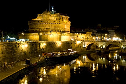 Mausoleum of Hadrian, Castel Sant'Angelo on the Tiber river, night, Rome, Italy, Europe