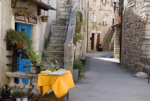 Restaurant in the historic town, Umag, Istria, Croatia, Europe