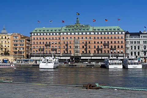 Grand Hotel and pier at Stroemkajen, Stockholm, Sweden, Scandinavia, Europe