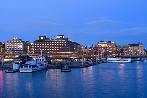 Klara Malarstrand, Riddarfjaerden, night shot, Stockholm, Sweden, Scandinavia, Europe