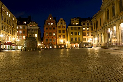 Market square in the historic town Gamla Stan, night shot, Stockholm, Sweden, Scandinavia, Europe