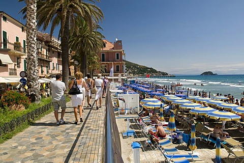 Promenade on the beach, Alassio, Italian Riviera, Liguria, Italy, Europe