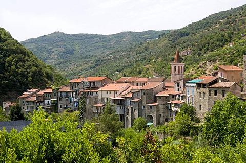 View on the mountain village of Isolabona, Nervia Valley, Liguria, Italy, Europe