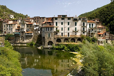 View on the mountain village of Isolabona, Nervia Valley, Liguria, Italy, Europe