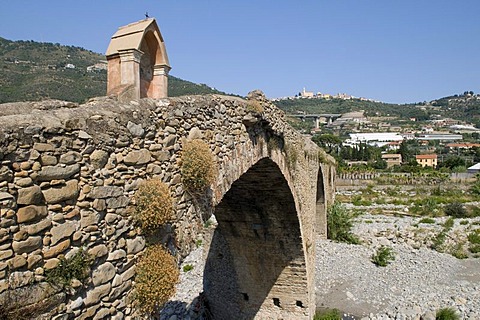 Medieval arch bridge crossing the Argentina River, Taggia, Riviera, Liguria, Italy, Europe