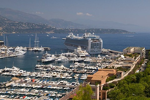 View of the harbor with Ruby Princess cruise ship, Monte Carlo, Cote d'Azur, Monaco, Europe