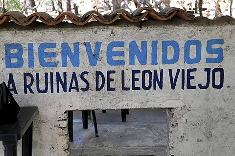 Bienvenue, welcome, ruins of Leon Viejo, Leon, Nicaragua, Central America