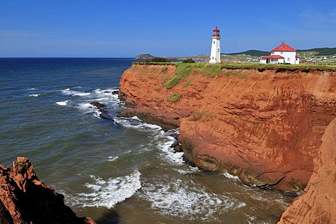 Lighthouse of Bassin at Cap du Sud, Ile du Havre Aubert, Iles de la Madeleine, Magdalen Islands, Quebec Maritime, Canada, North America