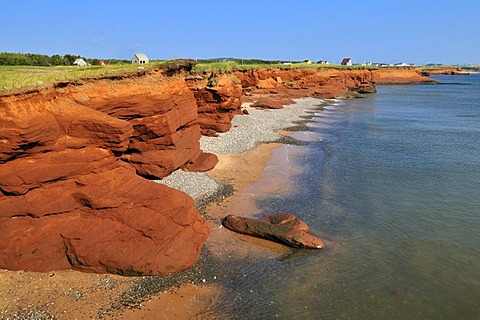 Red cliffs at La Grande Echouerie, Ile du Cap aux Meules, Iles de la Madeleine, Magdalen Islands, Quebec Maritime, Canada, North America