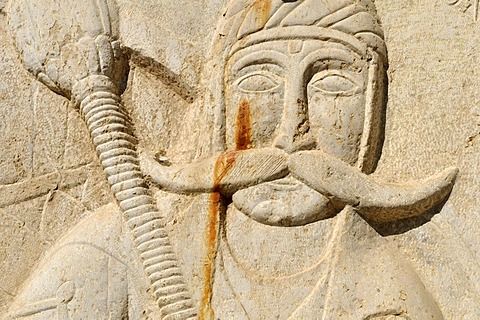 Historic bas relief of a Persian soldier, Fars Museum, Shiraz, Iran, Asia