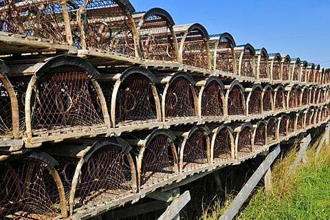 Handmade lobster traps on Ile d'Entree, Entry Island, Iles de la Madeleine, Magdalen Islands, Quebec Maritime, Canada, North America