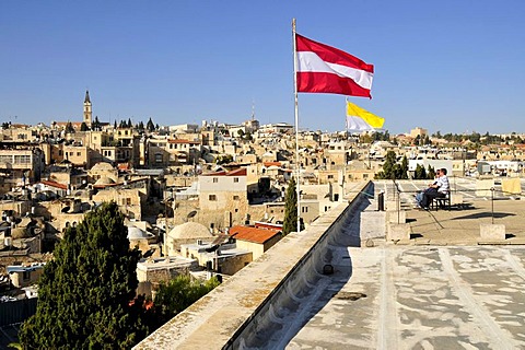 Panorama terrace of the Austrian Pilgrims Hospice in the historic centre of Jerusalem, Israel, Middle East, Orient