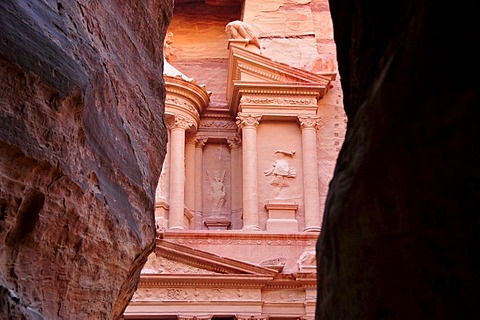 Facade of the treasury, Khazne Faraun, in the Nabataean city Petra, Unesco World Heritage Site, near Wadi Musa, Jordan, Middle East, Orient