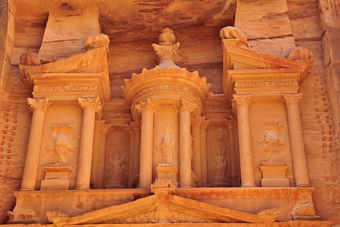 Facade of the treasury, Khazne Faraun, in the Nabataean city Petra, Unesco World Heritage Site, near Wadi Musa, Jordan, Middle East, Orient