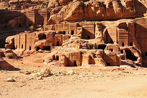 Facades engraved into rocks, Nabataean city of Petra, Unesco World Heritage Site, near Wadi Musa, Jordan, Middle East, Orient