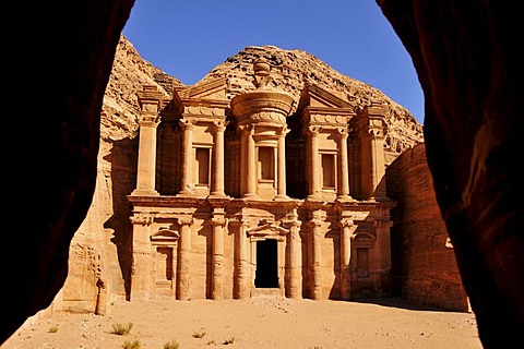 Facade of the procession monastery Ed-Deir in the Nabataean city of Petra, World Heritage Site near Wadi Musa, Jordan, Middle East, Orient