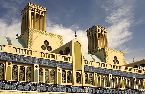 Building with wind towers, central market Souq al-Markazi, the Blue Souk, Sharjah, the Emirate of Sharjah, United Arab Emirates, Middle East