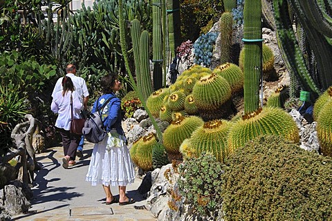 Visitors walking through the path in the Jardin Exotique de Monaco, Botanical Gardens of Monaco, Monaco, Europe