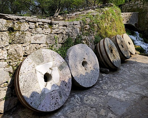 Millstones in the old mill in Krka Falls National Park, Croatia, Europe