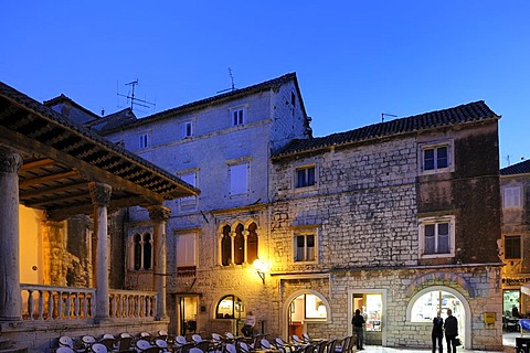 Cathedral Square at night, Trogir, Croatia, Europe