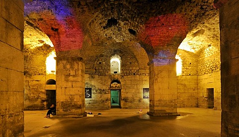 Light installation in the Roman vaults in the cryptoporticus under the Diocletian Palace in Split, Croatia, Europe