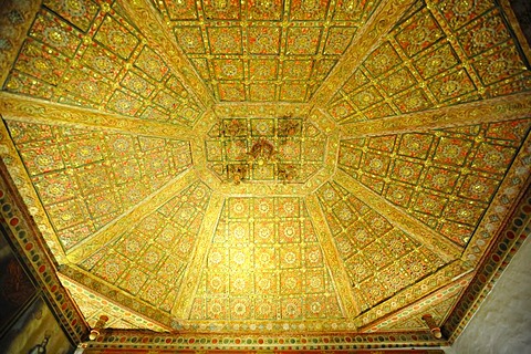 Gilded ceiling structure, sacristy of the parish church Iglesia Santa Maria, Betancuria, Fuerteventura, Canary Islands, Spain, Europe