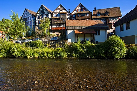 City view with the Kinzig river, Schiltach, Black Forest, Baden-Wuerttemberg, Germany, Europe