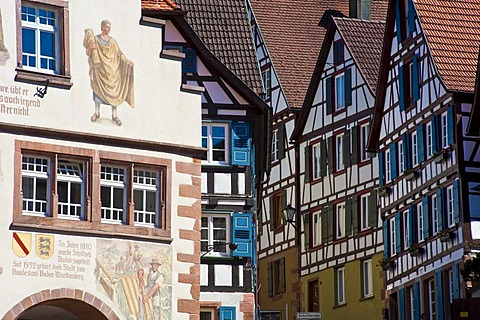 Half-timbered houses in the Staedtle town center, Schiltach, Black Forest, Baden-Wuerttemberg, Germany, Europe