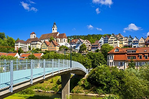 Cityscape with Stiftskirche Heilig Kreuz collegiate church, Horb am Neckar, Black Forest, Baden-Wuerttemberg, Germany, Europe