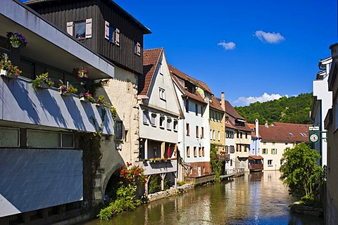 Little Venice, with Wassertor gate, Horb am Neckar, Black Forest, Baden-Wuerttemberg, Germany, Europe