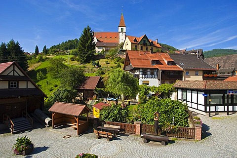 City view with Heilig-Kreuz-Kirche church, Reichental, Black Forest, Baden-Wuerttemberg, Germany, Europe