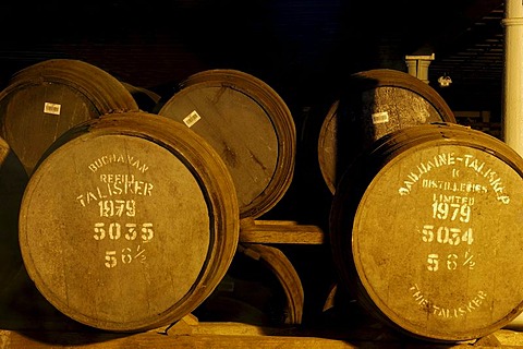 Talisker distillery, single malt whisky, Skye Island, Highlands region, Scotland, United Kingdom, Europe