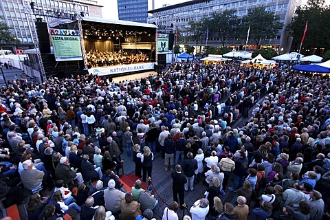 Essener Philharmoniker philharmonic orchestra in the central Kennedyplatz square at the Essen-Original, multi-day open-air concert event throughout the city of Essen, North Rhine-Westphalia, Germany, Europe