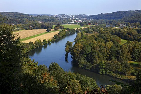Ruhr Valley, the Ruhr River, between the districts Werden and Kettwig in the southern part of the city of Essen, with nature reserves, forest and fields, Essen, North Rhine-Westphalia, Germany, Europe
