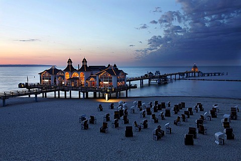 Beach and pier of Sellin, Ruegen island, Mecklenburg-Western Pomerania, Germany, Europe