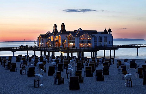 Beach and pier of Sellin, Ruegen island, Mecklenburg-Western Pomerania, Germany, Europe