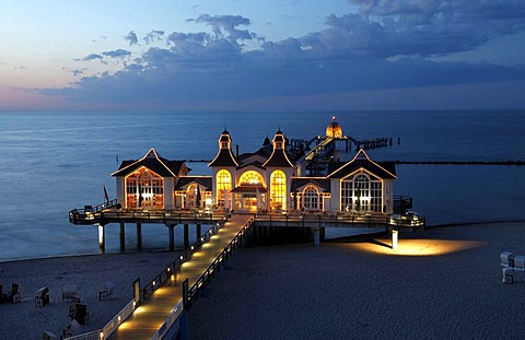 Beach and pier of Sellin, Ruegen island, Mecklenburg-Western Pomerania, Germany, Europe