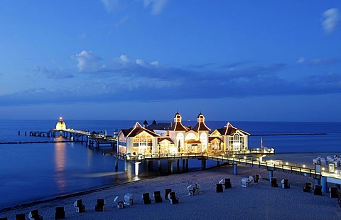 Beach and pier of Sellin, Ruegen island, Mecklenburg-Western Pomerania, Germany, Europe