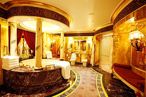 Presidential suite, deluxe suite, bathroom, of the Burj Al Arab luxury hotel, Dubai, United Arab Emirates, Middle East