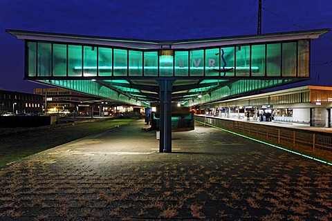 Platform with light installation, Museumsbahnsteig museum platform Oberhausen, Ruhrgebiet region, North Rhine-Westphalia, Germany, Europe