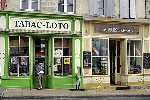 Shop facades, Bourg, Gironde, Aquitaine, France, Europe