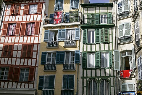 Quarter timbered buildings with shuttered windows, Bayonne, Aquitaine, France, Europe